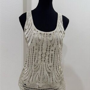 Express Crochet Overlay Tank Top — Cream